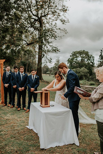 Marry Me Marilyn Tegan & Bryce Wedding Wooden Wedding Box Ceremony O’Reilly’s Canungra Valley Vineyard 